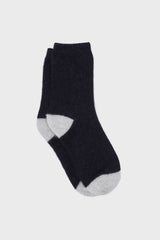 Navy and grey furry color block angora socks