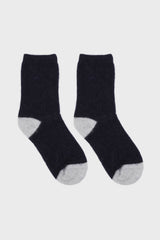 Navy and grey furry color block angora socks