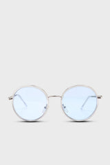 Blue clear frame rounded square sunglasses