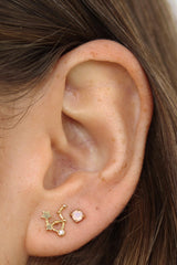 Gold birthstone zodiac earrings / Oct - Opal iridescent ivory